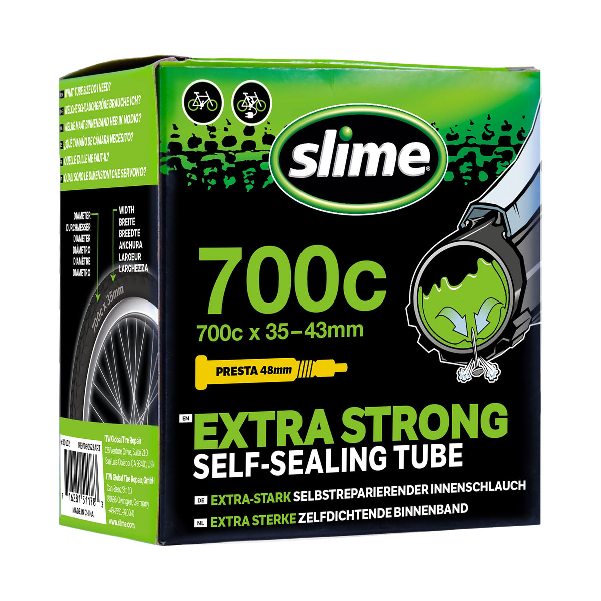 Slime binnenband 28 inch met Presta ventiel gevuld met anti-lek vloeistof