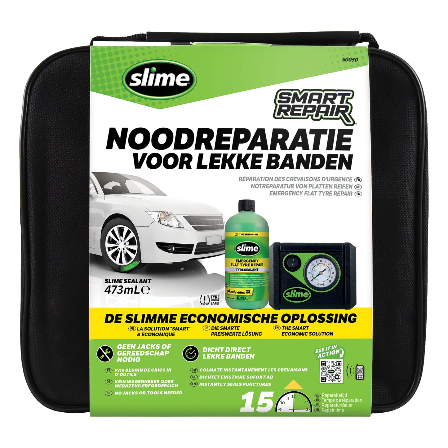 Slime Smart Repair noodset met 473 ml sealant, compressor en opbergtasje