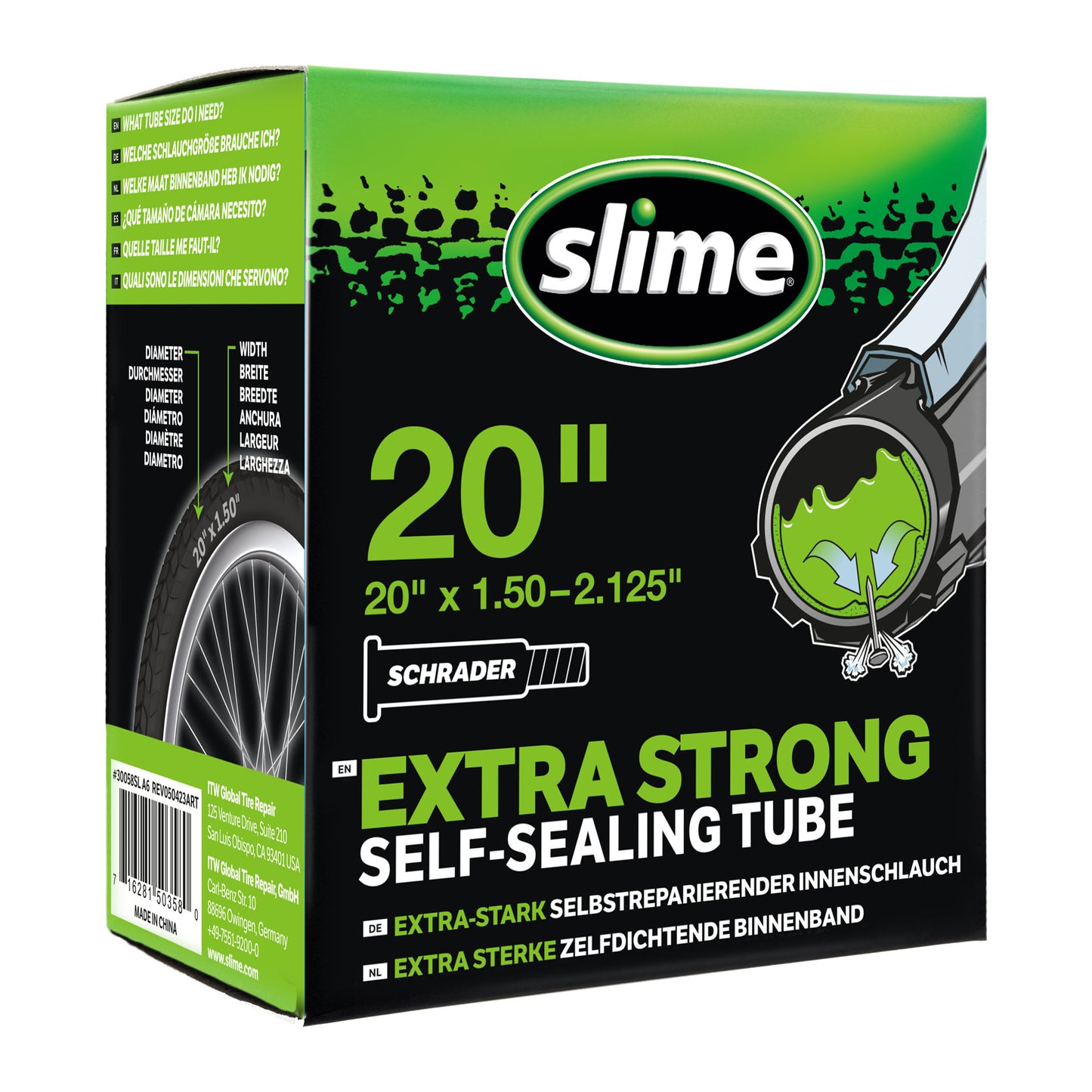 Slime binnenband 20 inch gevuld met anti-lek vloeistof en Schrader ventiel