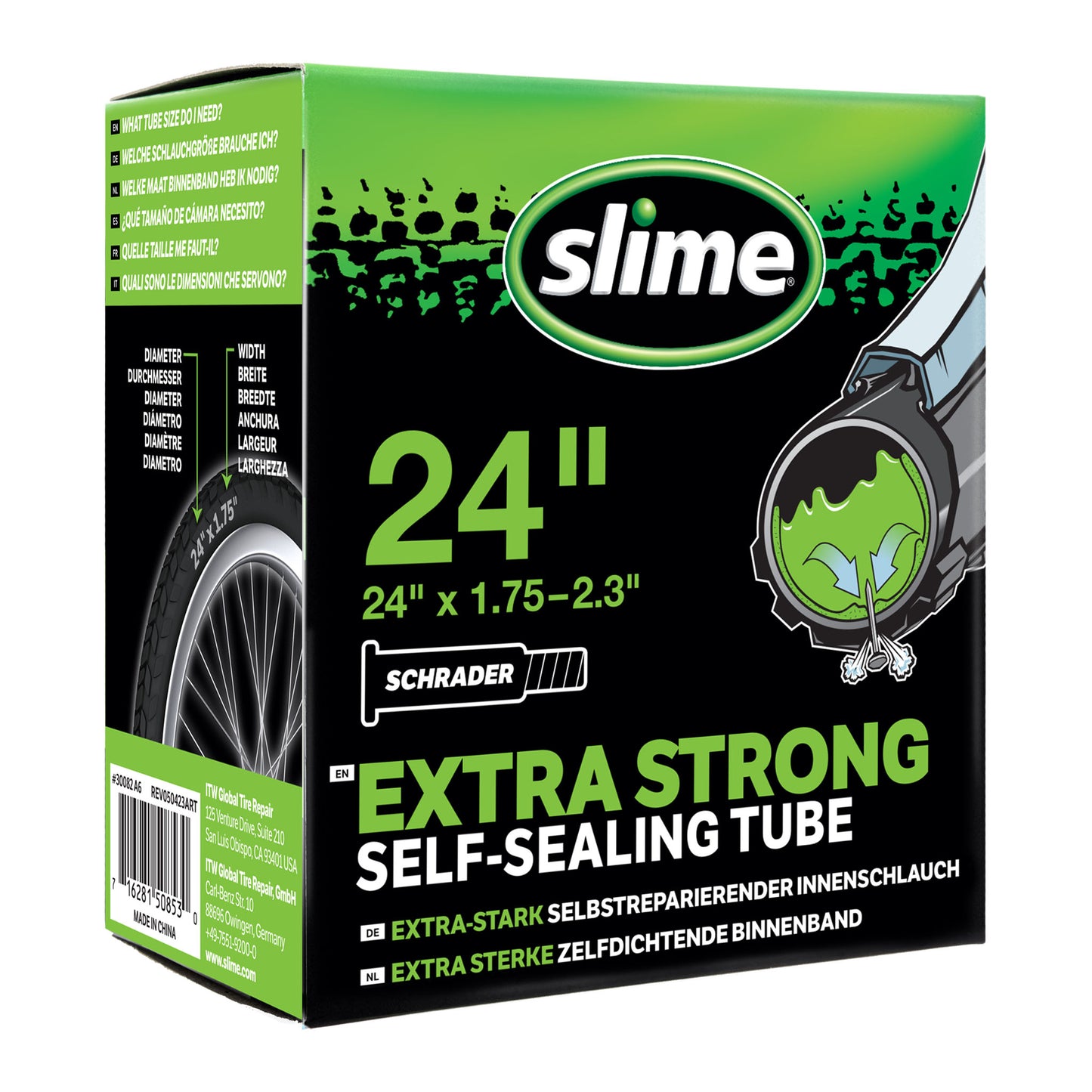 Slime binnenband 24 inch gevuld met anti-lek vloeistof en Schrader ventiel