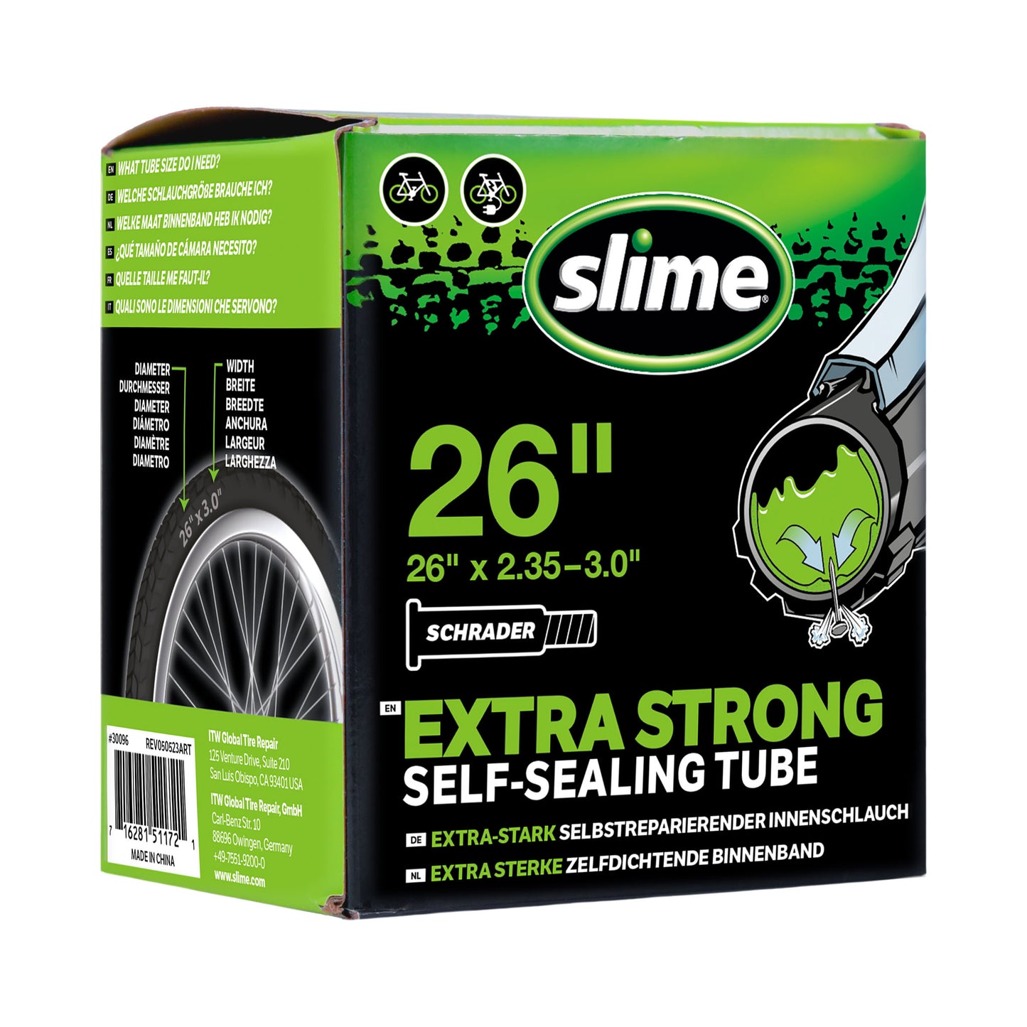 Slime binnenband 26 inch voor brede banden met Schrader ventiel gevuld met anti-lek vloeistof