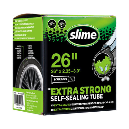 Slime binnenband 26 inch voor brede banden met Schrader ventiel gevuld met anti-lek vloeistof