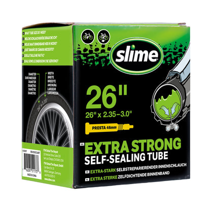 Slime binnenband 26 inch voor brede banden met Presta ventiel gevuld met anti-lek vloeistof