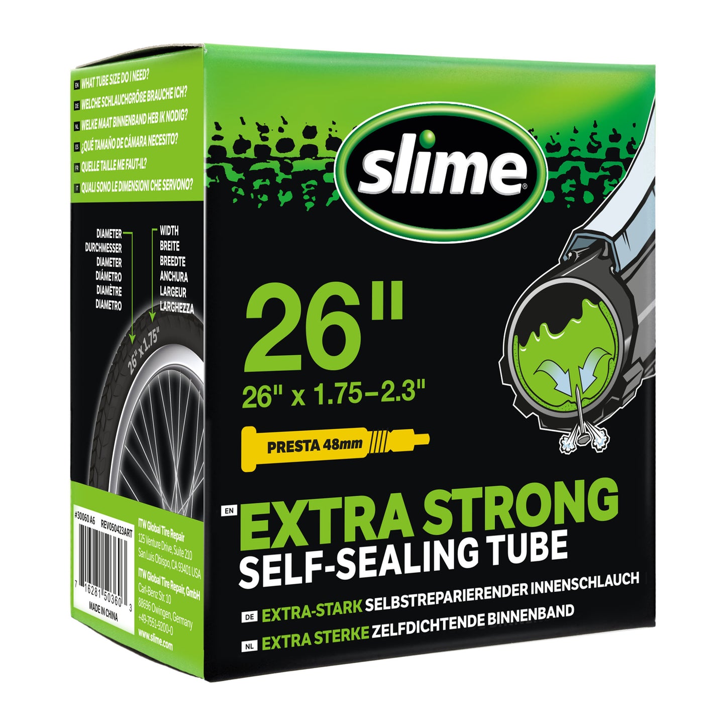 Slime binnenband 26 inch met Presta ventiel gevuld met anti-lek vloeistof