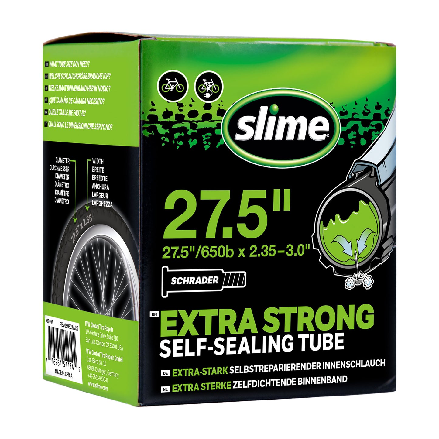 Slime binnenband 27.5 inch voor brede banden met Schrader ventiel gevuld met anti-lek vloeistof