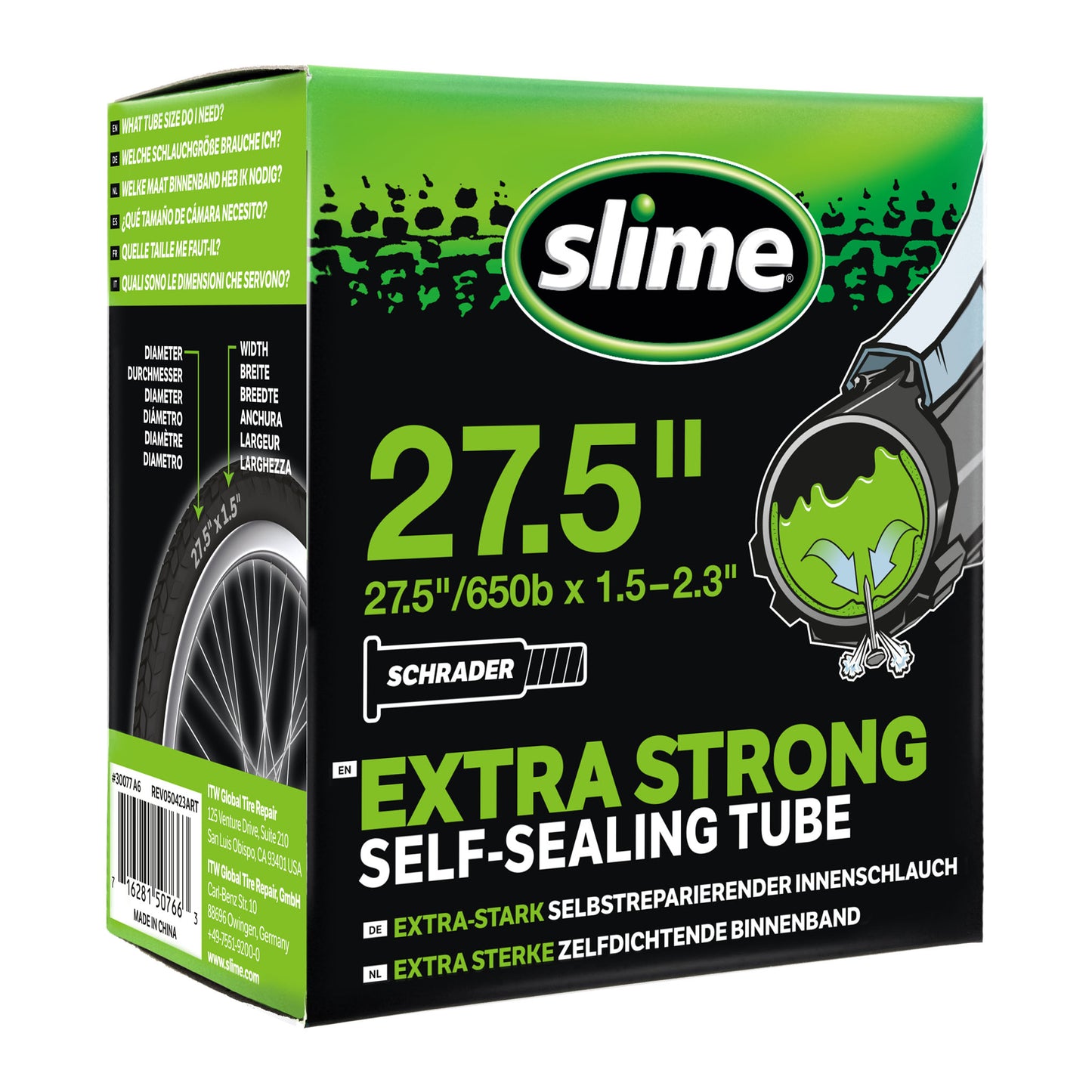 Slime binnenband 27.5 inch gevuld met anti-lek vloeistof en Schrader ventiel