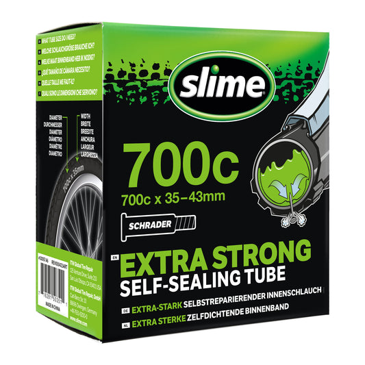 Slime binnenband 28 inch met Schrader ventiel gevuld met anti-lek vloeistof