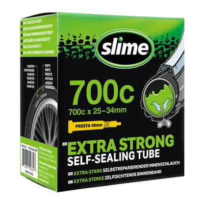 Slime binnenband 28 inch met Presta ventiel gevuld met anti-lek vloeistof