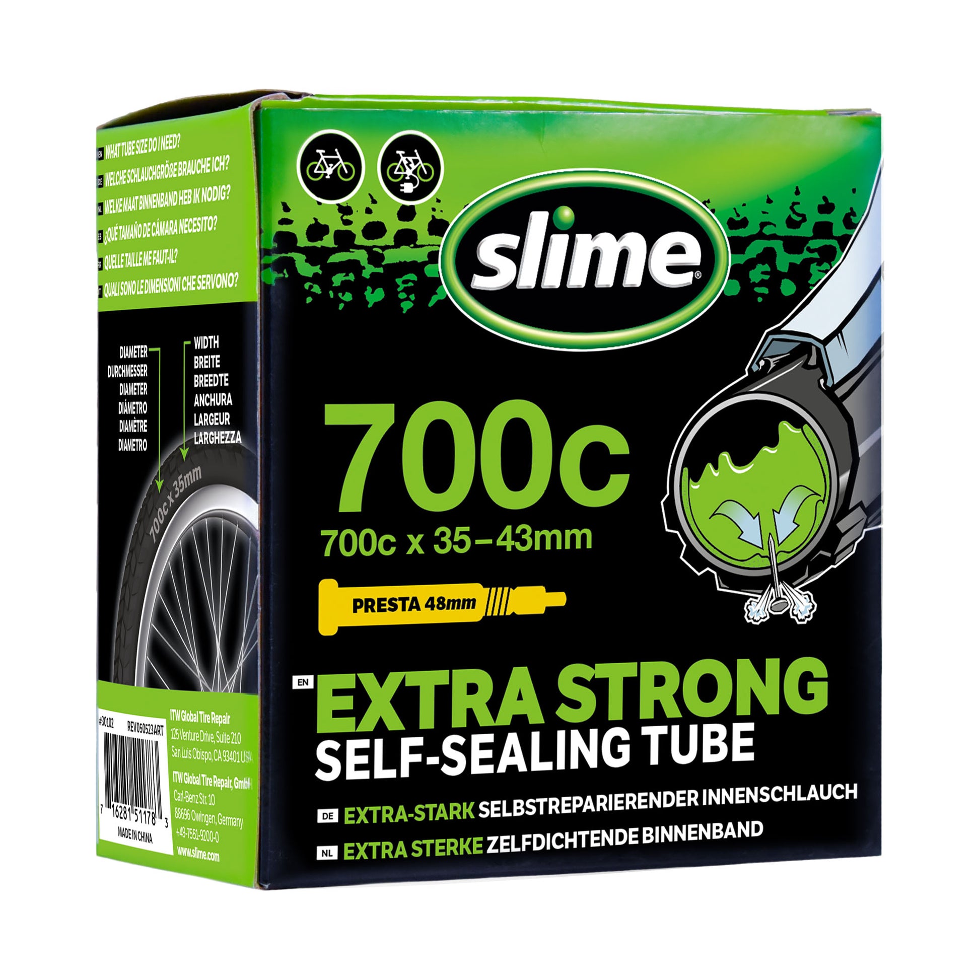 Slime binnenband 28 inch met Presta ventiel gevuld met anti-lek vloeistof