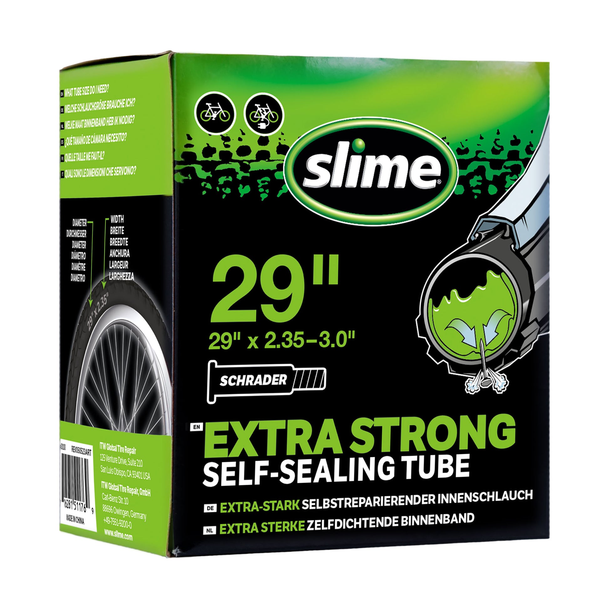 Slime binnenband 29 inch voor brede banden met Schrader ventiel gevuld met anti-lek vloeistof