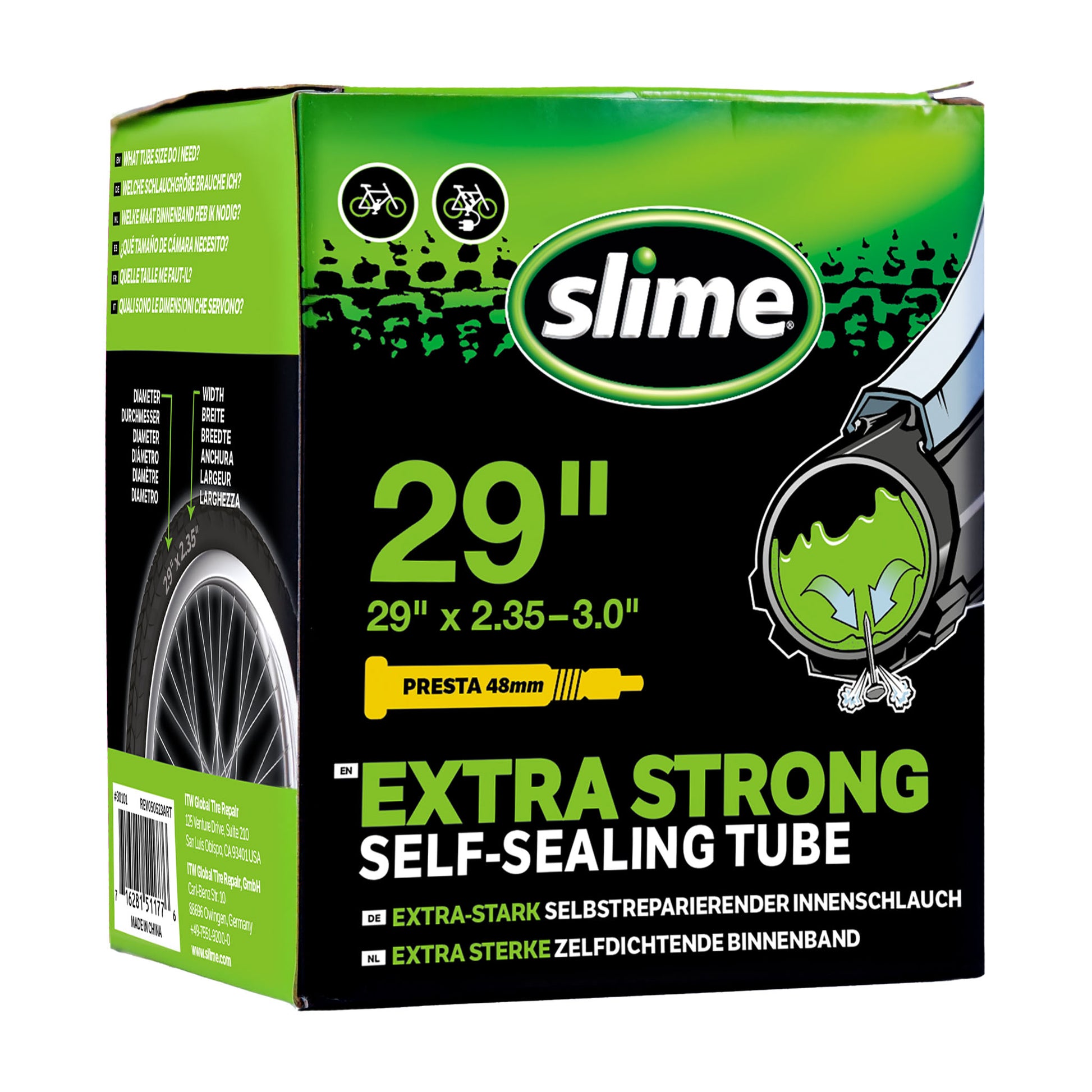 Slime binnenband 29 inch voor brede banden met Presta ventiel gevuld met anti-lek vloeistof